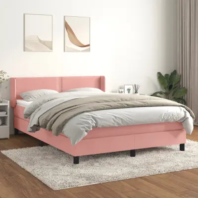 The Living Store Box spring postelja z vzmetnico roza 140x190 cm žamet - Box Spring Postelja