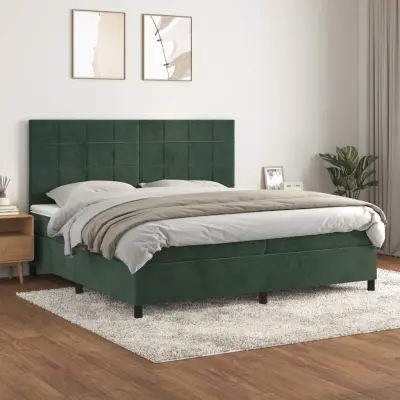 The Living Store Box spring postelja z vzmetnico temno zelena 200x200 cm žamet - Box Spring Postelja