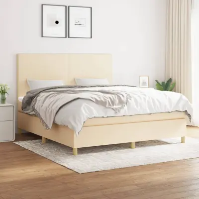 The Living Store Box spring postelja z vzmetnico krem 180x200 cm blago - Box Spring Postelja