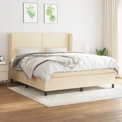 The Living Store Box spring postelja z vzmetnico krem 180x200 cm blago - Box Spring Postelja