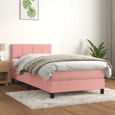 The Living Store Box spring postelja z vzmetnico roza 90x190 cm žamet - Box Spring Postelja