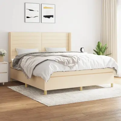The Living Store Box spring postelja z vzmetnico krem 180x200 cm blago - Box Spring Postelja