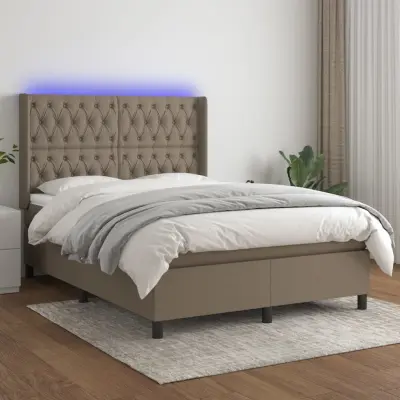 The Living Store Box spring postelja z vzmetnico LED taupe 140x190 cm blago - Box Spring Postelja