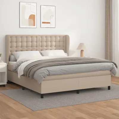 The Living Store Box spring postelja z vzmetnico kapučino 180x200cm umetno usnje - Box Spring Postelja