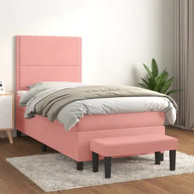 The Living Store Box spring postelja z vzmetnico roza 100x200 cm žamet - Box Spring Postelja