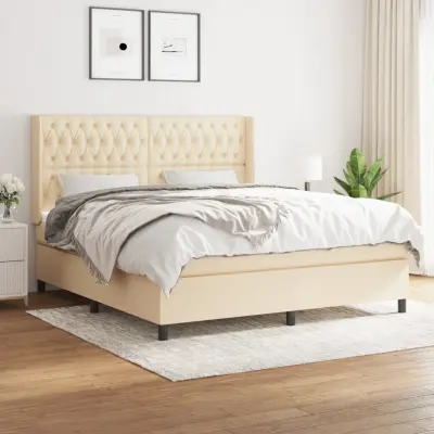 The Living Store Box spring postelja z vzmetnico krem 180x200 cm blago - Box Spring Postelja
