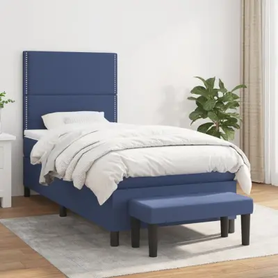 The Living Store Box spring postelja z vzmetnico moder 90x200 cm blago - Box Spring Postelja