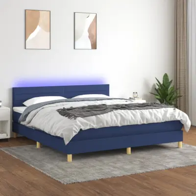 The Living Store Box spring postelja z vzmetnico LED modra 180x200 cm blago - Box Spring Postelja