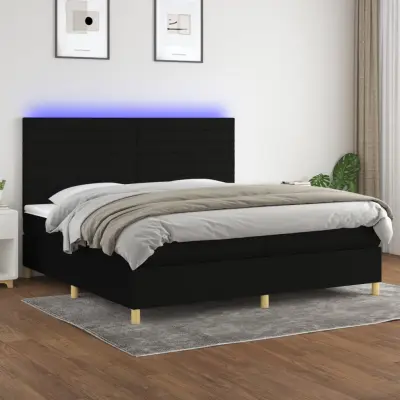 The Living Store Box spring postelja z vzmetnico LED črna 200x200 cm blago - Box Spring Postelja