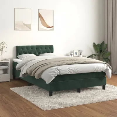 The Living Store Box spring postelja z vzmetnico temno zelena 120x200 cm žamet - Box Spring Postelja