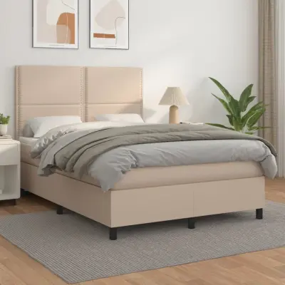 The Living Store Box spring postelja z vzmetnico kapučino 140x190cm umetno usnje - Box Spring Postelja