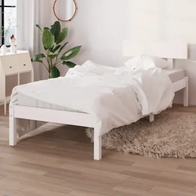 The Living Store Posteljni okvir bel iz trdnega lesa 75x190 cm - Posteljni Okvir