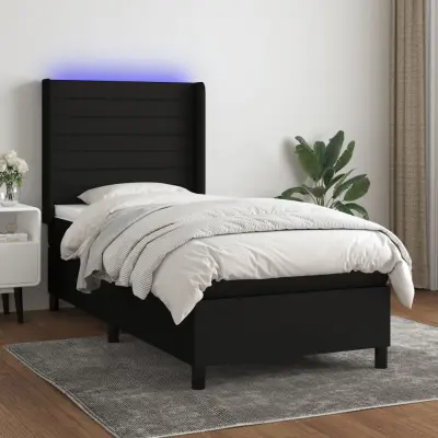 The Living Store Box spring postelja z vzmetnico LED črna 90x190 cm blago - Box Spring Postelja