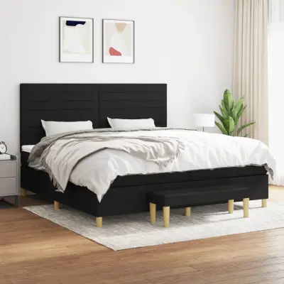 The Living Store Box spring postelja z vzmetnico črn 200x200 cm blago - Box Spring Postelja