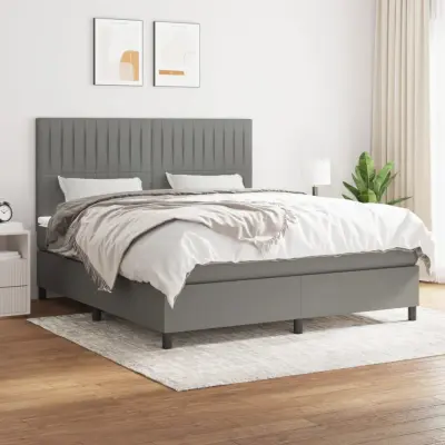 The Living Store Box spring postelja z vzmetnico temno siva 160x200 cm blago - Box Spring Postelja