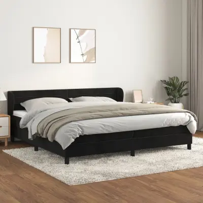 The Living Store Box spring postelja z vzmetnico črna 200x200 cm žamet - Box Spring Postelja