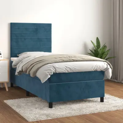 The Living Store Box spring postelja z vzmetnico temno modra 90x200 cm žamet - Box Spring Postelja