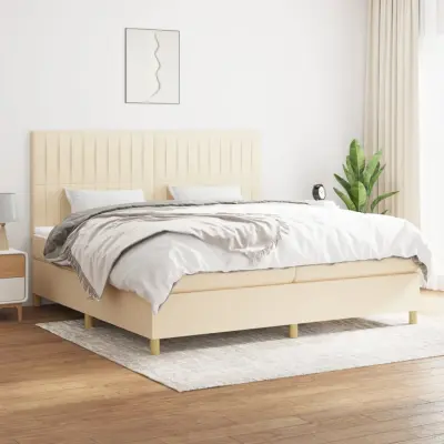 The Living Store Box spring postelja z vzmetnico krem 200x200 cm blago - Box Spring Postelja