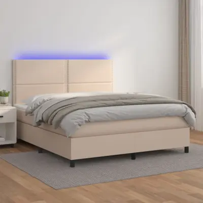 The Living Store Box spring postelja z vzmetnico LED kapučino 140x190 cm - Box Spring Postelja