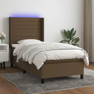 The Living Store Box spring postelja z vzmetnico LED temno rjava 80x200 cm blago - Box Spring Postelja