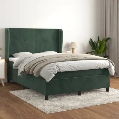 The Living Store Box spring postelja z vzmetnico temno zelen 140x190 cm žamet - Box Spring Postelja