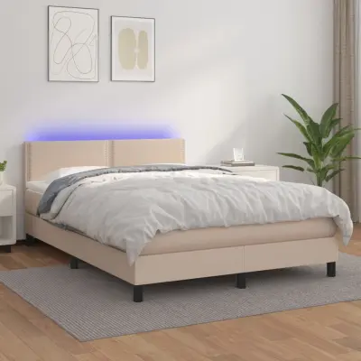 The Living Store Box spring postelja z vzmetnico LED kapučino 140x190 cm - Box Spring Postelja