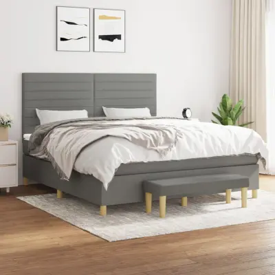 The Living Store Box spring postelja z vzmetnico temno siva 180x200 cm blago - Box Spring Postelja
