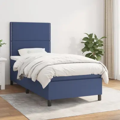 The Living Store Box spring postelja z vzmetnico moder 90x190 cm blago - Box Spring Postelja