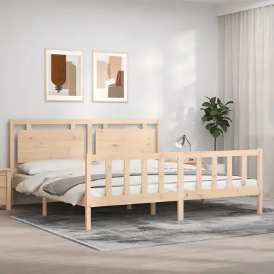 The Living Store Posteljni okvir z vzglavjem 180x200 cm trden les - Posteljni Okvir