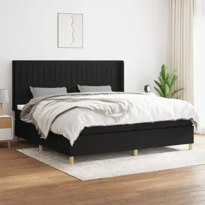 The Living Store Box spring postelja z vzmetnico črn 200x200 cm blago - Box Spring Postelja