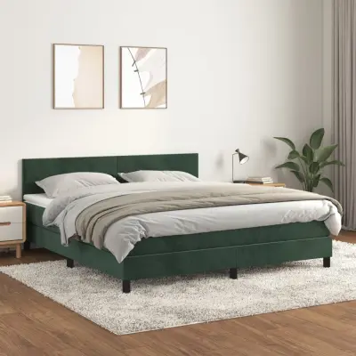 The Living Store Box spring postelja z vzmetnico temno zelena 180x200 cm žamet - Box Spring Postelja