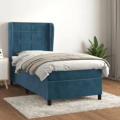 The Living Store Box spring postelja z vzmetnico temno modra 80x200 cm žamet - Box Spring Postelja