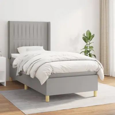 The Living Store Box spring postelja z vzmetnico svetlo siva 80x200 cm blago - Box Spring Postelja