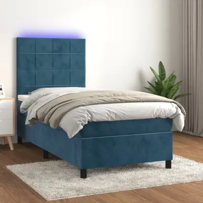 The Living Store Box spring postelja z vzmetnico LED temno modra 80x200 cm žamet - Box Spring Postelja