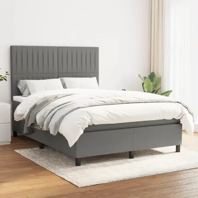 The Living Store Box spring postelja z vzmetnico temno siva 140x200 cm blago - Box Spring Postelja