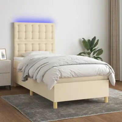 The Living Store Box spring postelja z vzmetnico LED krem 80x200 cm blago - Box Spring Postelja