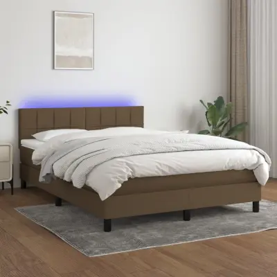 The Living Store Box spring postelja z vzmetnico LED temno rjava 140x200cm blago - Box Spring Postelja