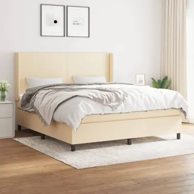 The Living Store Box spring postelja z vzmetnico krem 180x200 cm blago - Box Spring Postelja