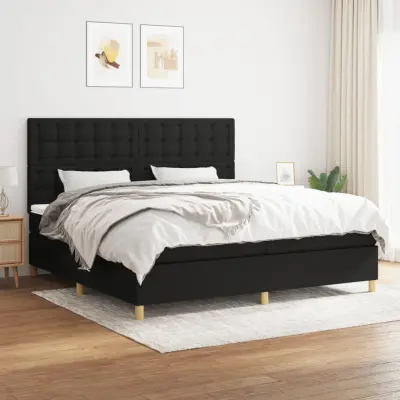 The Living Store Box spring postelja z vzmetnico črn 200x200 cm blago - Box Spring Postelja