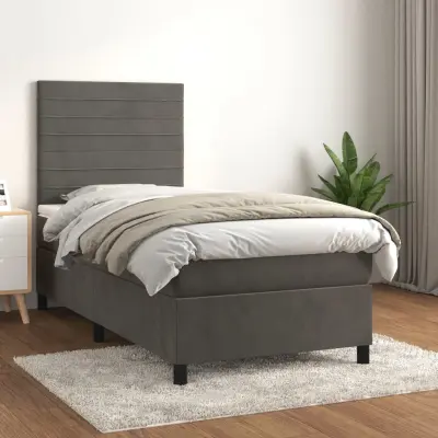 The Living Store Box spring postelja z vzmetnico temno siva 80x200 cm žamet - Box Spring Postelja