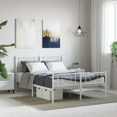 The Living Store Kovinski posteljni okvir z vzglavjem in vznožjem bel 150x200 cm - Posteljni Okvir