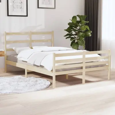 The Living Store Posteljni okvir iz trdne borovine 140x190 cm - Posteljni Okvir
