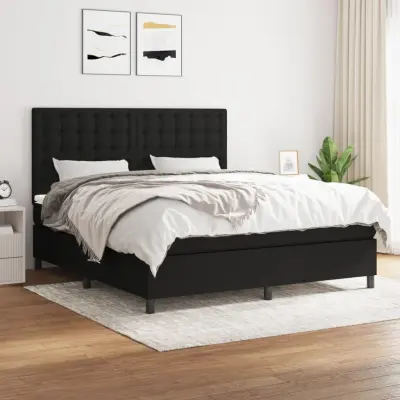 The Living Store Box spring postelja z vzmetnico črna 160x200 cm blago - Box Spring Postelja