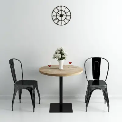 The Living Store Bistro miza mediapan in jeklo okrogla 80x75 cm barva hrasta - Jedilna Miza