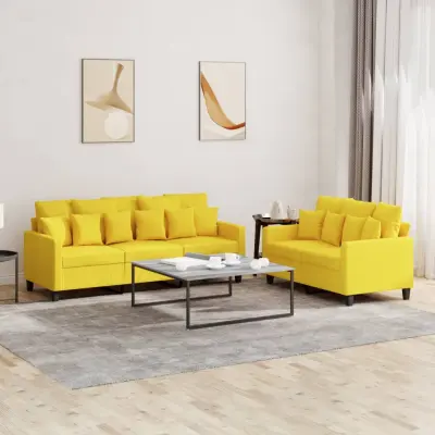 The Living Store Sedežna garnitura z blazinami 2-delna svetlo rumeno blago - Sedežna Garnitura