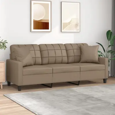 The Living Store Kavč trosed z okrasnimi blazinami kapučino 180 cm umetno usnje - Kavč Trosed