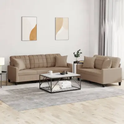 The Living Store Sedežna garnitura z vzglavniki 2-delna kapučino umetno usnje - Sedežna Garnitura