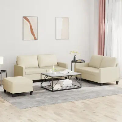 The Living Store Sedežna garnitura 3-delna z blazinami krem umetno usnje - Sedežna Garnitura