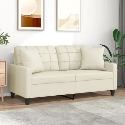 The Living Store Kavč dvosed z okrasnimi blazinami krem 140 cm umetno usnje - Kavč Dvosed