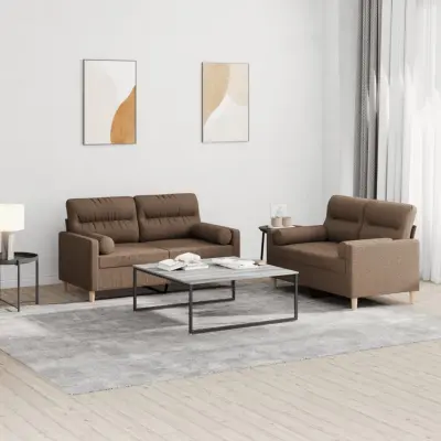 The Living Store Sedežna garnitura z vzglavniki 2-delna rjavo blago - Sedežna Garnitura